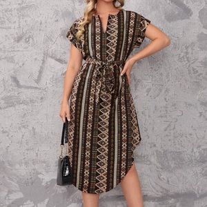 SHEIN Belted Geometric Dress